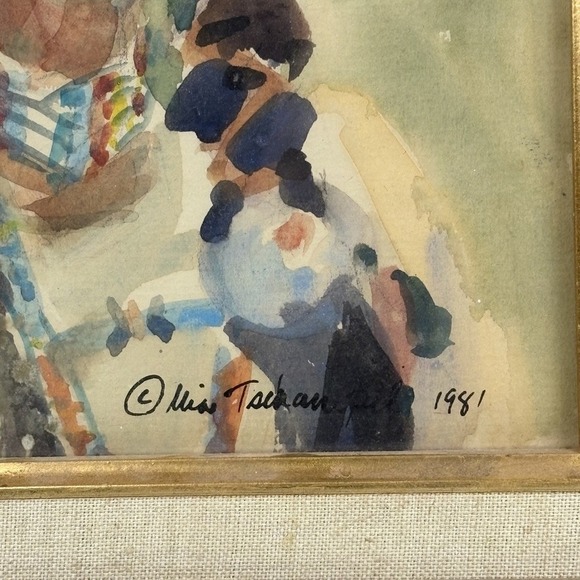 Native American Woman Watercolor Painting Morning Gloria 1981 Sign Mia Tschampel - Picture 3 of 8